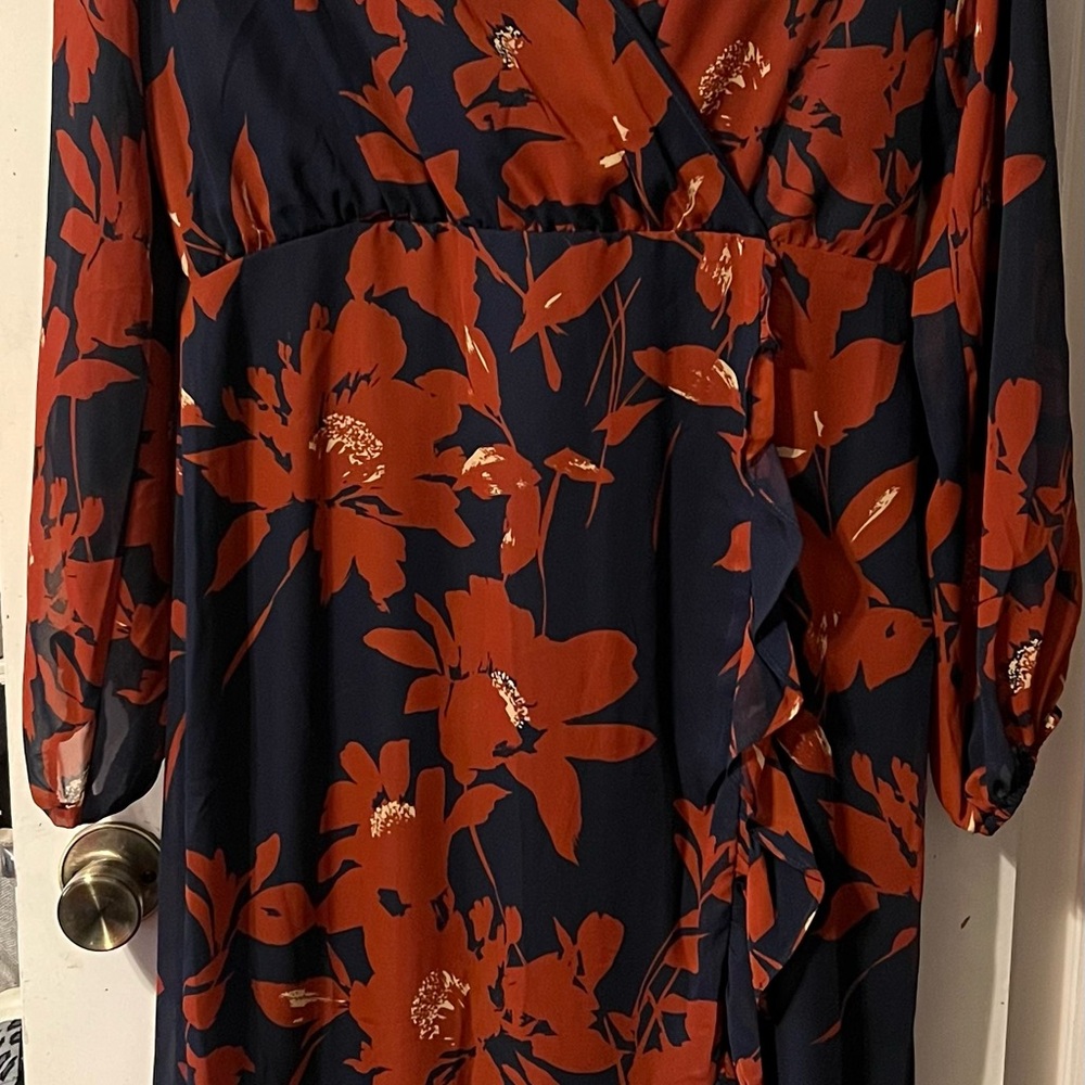 Floral Wrap Dress in Navy and Rust